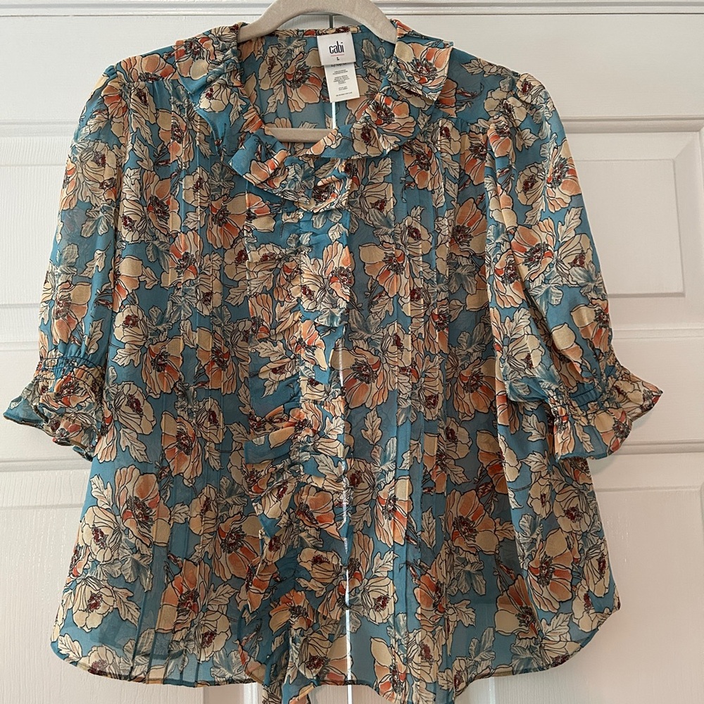 Cabi Floral Printed Cherish Ruffle Top